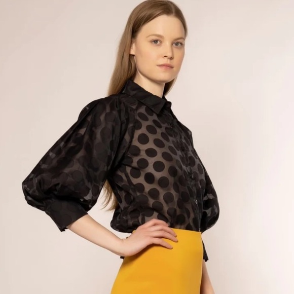 Garcia Polka Dot Puff Sleeve Button Blouse NWOT - Picture 16 of 17